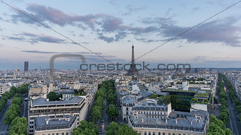 Skyline of Paris with eiffel tower at sunset
