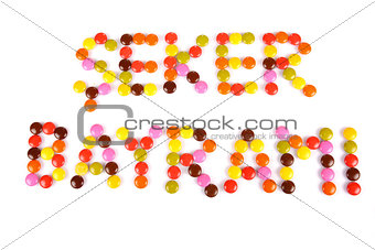 Seker Bayrami words written by colorful candy beans