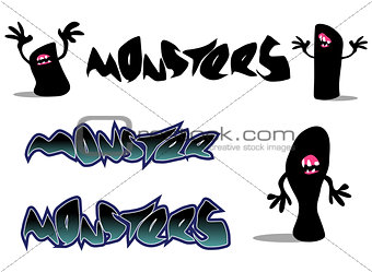 creepy monster font and character over white