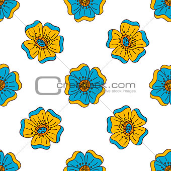 Vector floral colorful seamless pattern with hand drawn doodle elements.
