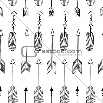 Vector seamless pattern with hand drawn tribal arrows.