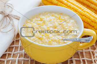 Corn porridge in yellow  bowl