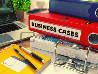 Red Office Folder with Inscription Business Cases.