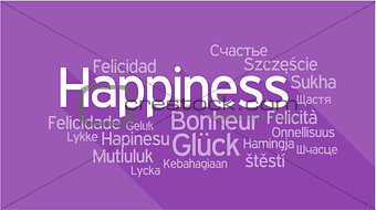 HAPPINESS in different languages, word tag cloud