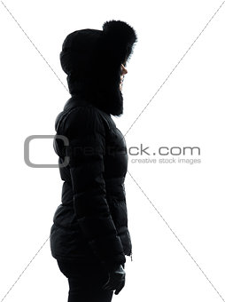 woman winter coat standing profile silhouette