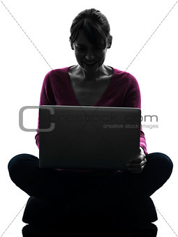woman happy smiling computing laptop computer silhouette