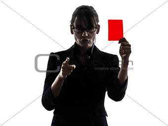 business woman showing red card silhouette