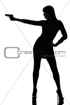 sexy detective  woman holding aiming  gun silhouette