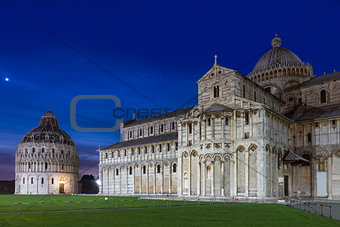 Baptistry and dome of Pisa after sunset, Tuscany, Italy