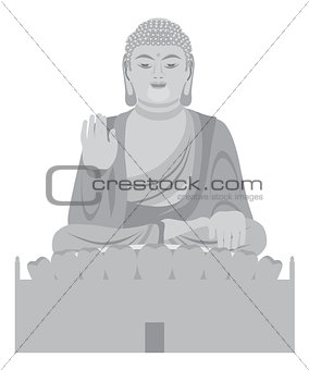 Big Buddha Sitting Statue Front Grayscale Illustration