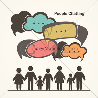 People with colorful dialog speech bubbles.