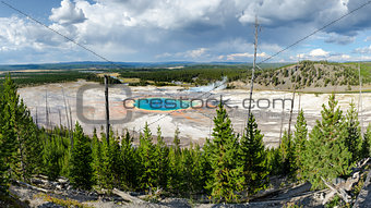 Panoramic scenic view of Grand Prismatic spring in Yellowstone, 