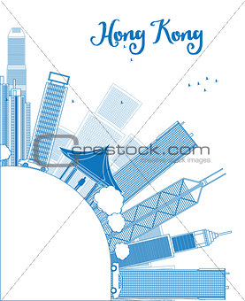 Outline Hong Kong skyline with taxi and copy space
