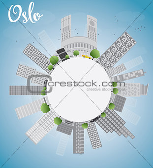 Oslo Skyline with Grey Building, Blue Sky and copy space