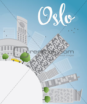 Oslo Skyline with Grey Building, Blue Sky and copy space