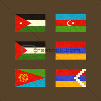 Flags of Jordan, Azerbaijan, Palestine, Armenia, Eritrea and Nagorno-Karabakh