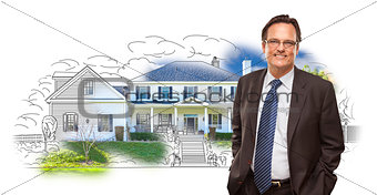 Man Wearing Neck Tie Over House Drawing and Photo