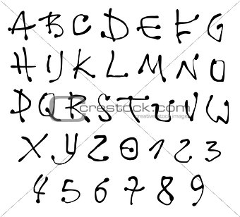 ink font and number alphabet over white
