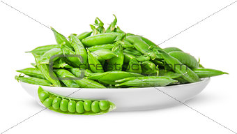 Opening and closing pea pods on white plate