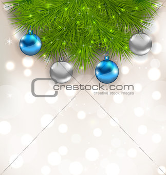 Christmas composition with fir branches and glass balls 