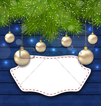 Navidad greeting card with golden balls and fir branches
