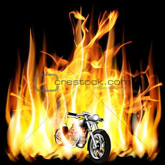 motorbike, chopper on fire background
