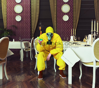 the man in a protective coverall