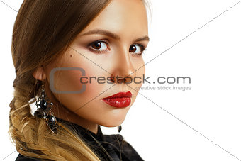 Glamour portrait of beautiful woman with fresh daily makeup.
