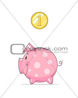Piggy bank and coin