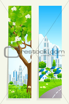 Two Vertical Banners with City