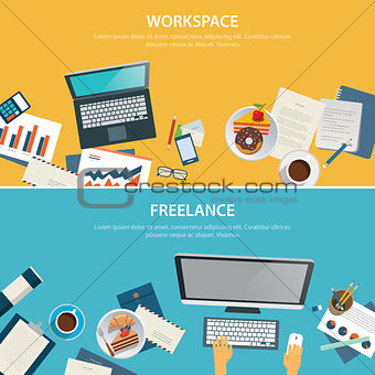 workspace and freelance banner flat design template
