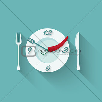 Plate with cutlery - fork and knife. Time to eat. Diet