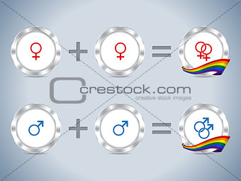 Gay lesbian symbols with flag and badges