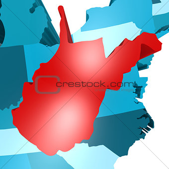 West Virginia map on blue USA map