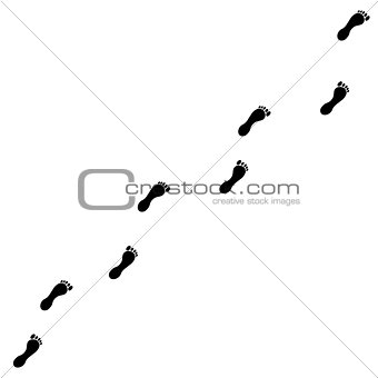 Black human footprints chain goes diagonally pattern
