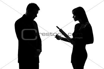 one couple man and woman domestic violence silhouette