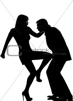 one couple man and woman self defense  violence silhouette