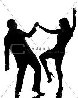one couple man and woman dancing rock silhouette
