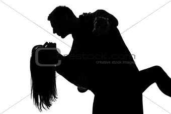 one couple lovers man and woman dancing tango silhouette