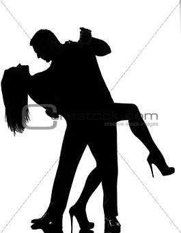 one couple lovers man and woman dancing tango silhouette
