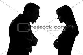 one couple man and woman screaming shouting dipute silhouette