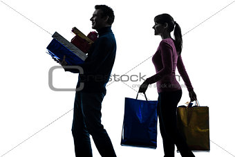 couple woman man  christmas present shopping silhouette