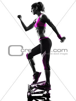 woman fitness stepper weights exercises silhouette