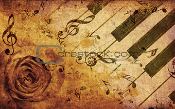 Music background with rose and notes