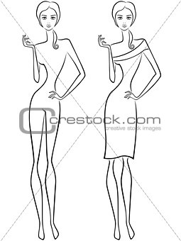 Abstract slender women two outlines