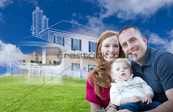 Young Military Family with Ghosted House Drawing Behind