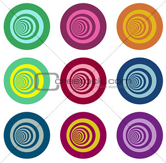 multiple vortex with concentric stripes in different colors over