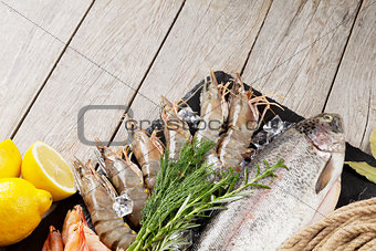 Fresh raw sea food with spices