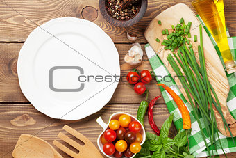 Cooking ingredients and empty plate