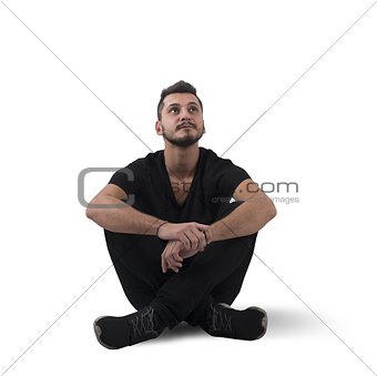 Guy sitting think